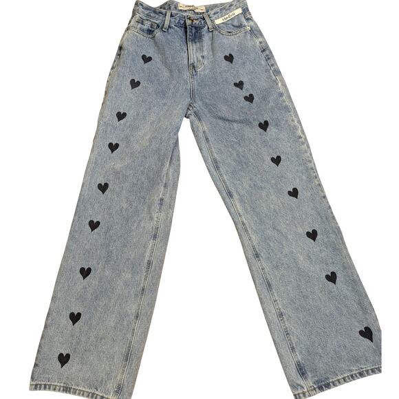 KIMHEKIM Heart Stamped Wide Leg High Rise Jeans Light Wash Size M - Picture 9 of 9
